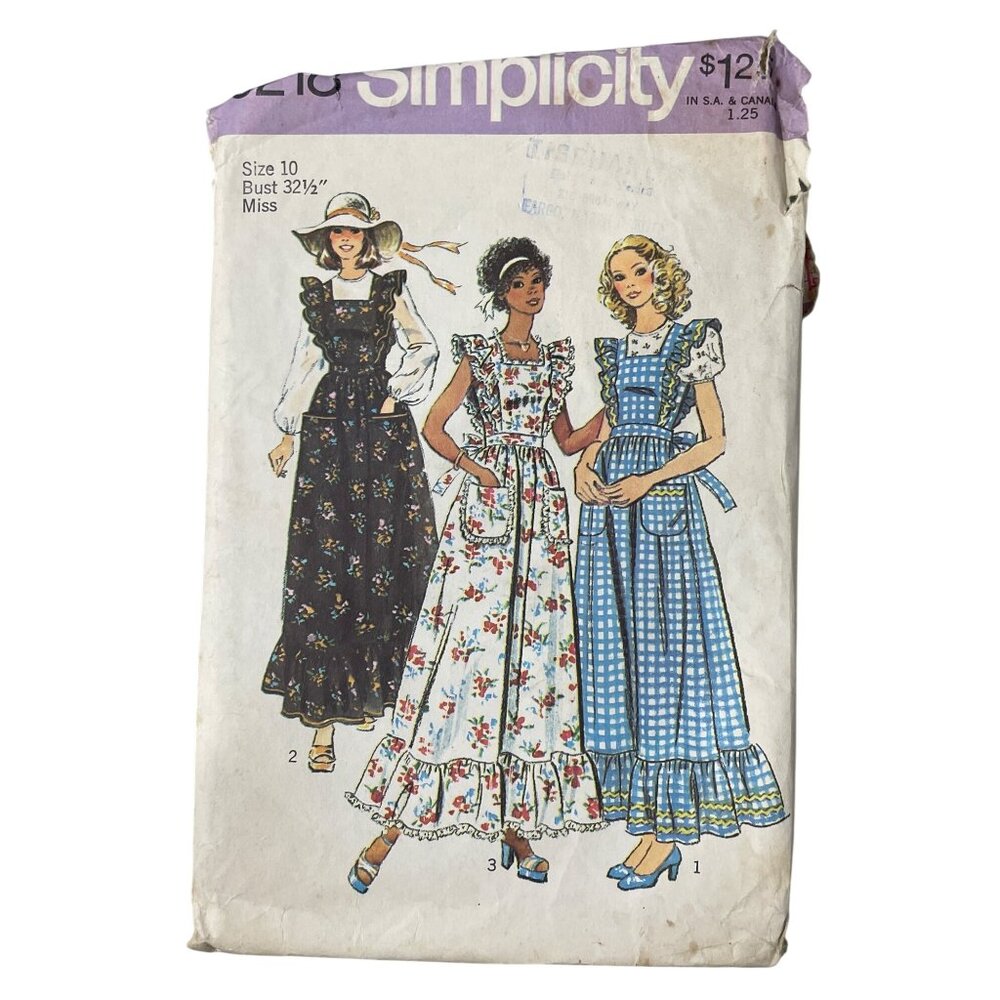 70s Simplicity 6218 Pattern Pinafore Apron Dress Jumper Blouse Size 10 CUT